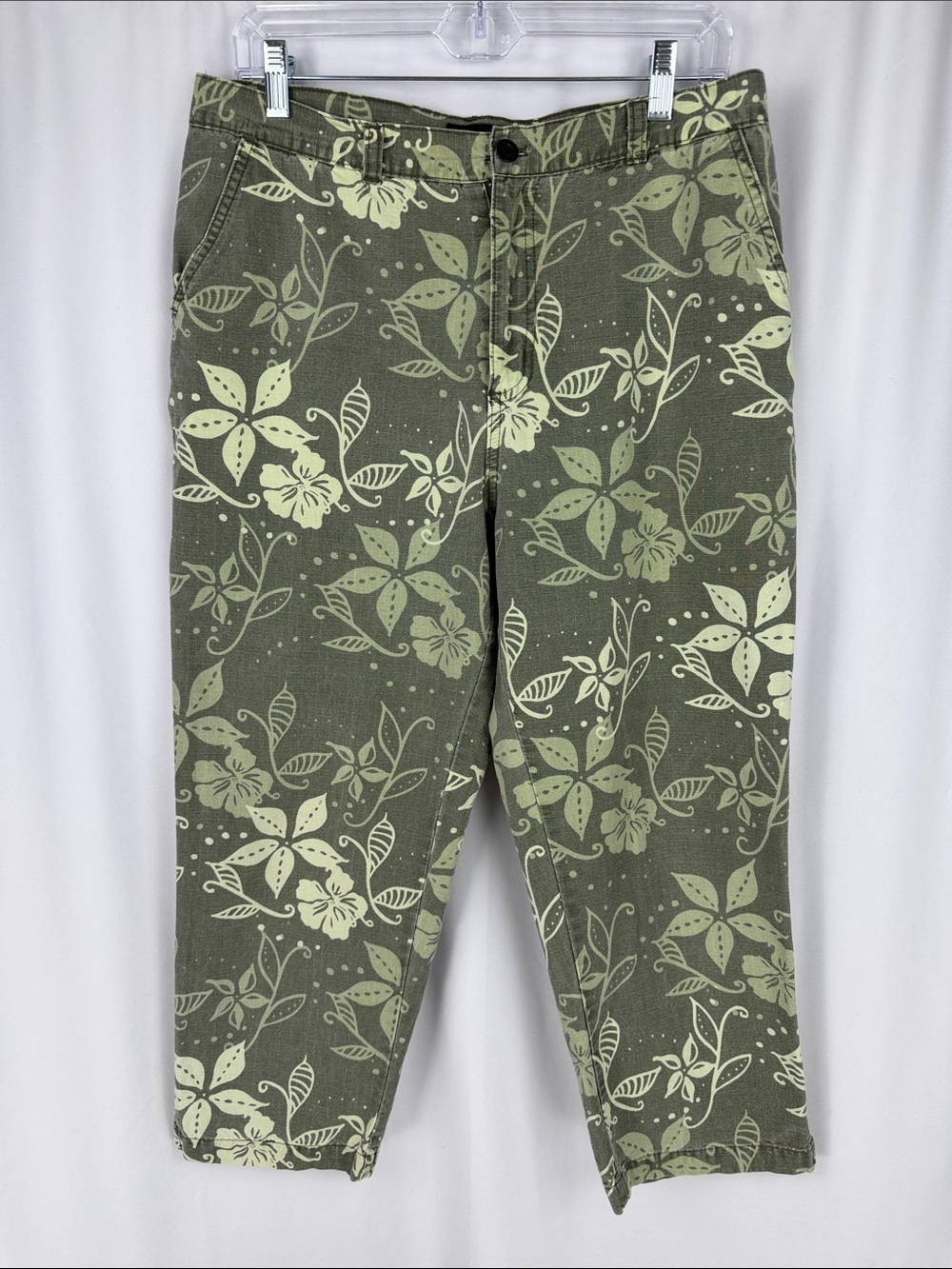True Grit Olive Green Floral Cropped Chinos